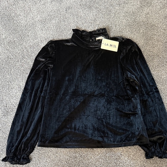 LA MIEL Elegant Black Velvet Blouse - Picture 2 of 6